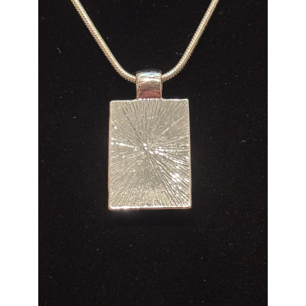 East 5th Jewelry Set Silver Tone Teal Green Rectangle Pendant Necklace Earrings